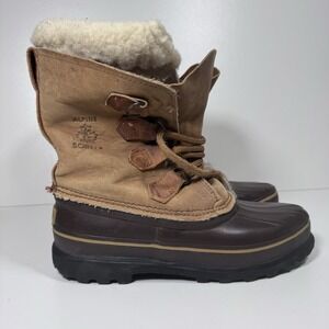 Vintage Sorel Alpine Hand Crafted Snow Boots Canada Made 8 Tan Caribou Leather